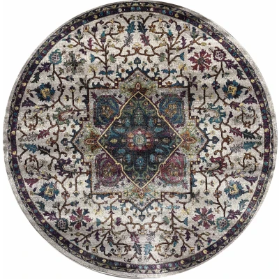 Afbeelding van Picasso Rosa Vintage Vloerkleed Creme / Multi Laagpolig 160 cm Rond Polypropyleen Tapijtenloods