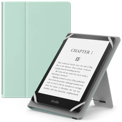 Afbeelding van MoKo Universele hoes voor Kindle eReaders Fire 6 inch, 6,8 7 inch tablet Kobo/Voyaga/Lenovo/Sony E Book Lichtgewicht PU lederen flipcase met polsband/standaard mintgroen