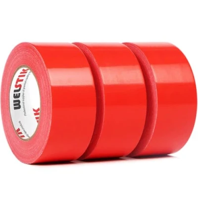 Afbeelding van WELSTIK 3 rollen professionele tape 48 mm x 27 m waterdichte gekleurde stof voor reparaties, doe het zelf, handwerk, binnen en buiten, rood,