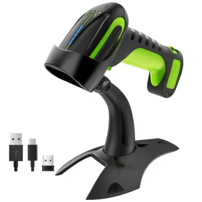 Afbeelding van Tera Pro 8100 Draadloze barcodelezer, 2,4 GHz, 1D, 2D, handdouche, QR codescanner, bluetooth, USB C voor smartphone, display, industriële scanner, valbestendigheid met houder,