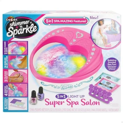 Afbeelding van COLORBABY Shimmer N Sparkle Spa voor nagels en voeten, voetbad, werkt met licht, bevat bubbels, inclusief lak, geurzouten, meisjesspeelgoed, cadeaus