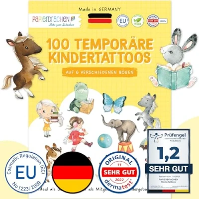 Afbeelding van Papierdrachen 100 Tatouages pour enfants particulièrement doux la peau Chevaux et Amis de lecture comme cadeau 100% végétalien, testé &amp; fabriqué en Allemagne Set 22