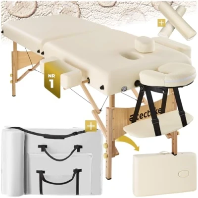 Afbeelding van tectake 400420 Massagetafel met 2 zones, 7,5 cm, matras + rolkussens tas, verschillende kleuren, beige
