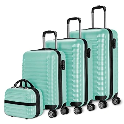 Afbeelding van Numada 3/4 delige hardcase kofferset, cabinekoffer 53 cm, medium 63 groot 75 cm en toilettas Robuust, licht veilig., 3 stuks mintgroen, ABS Eco Friendly reiskofferset, 4 dubbele wielen,