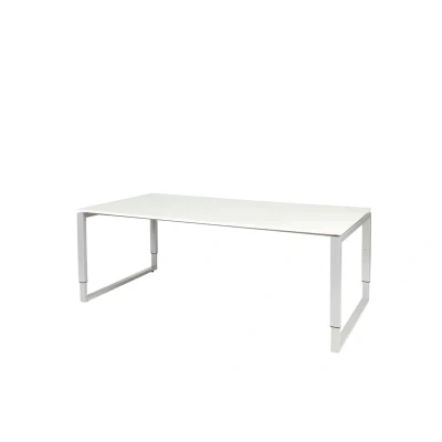 Afbeelding van Domino Plus vergadertafel, hoogte instelbaar (62 85cm) met 200x100cm &#039;zwevend&#039; licht grijs 25mm blad en aluminium (RAL9006) O poot frame