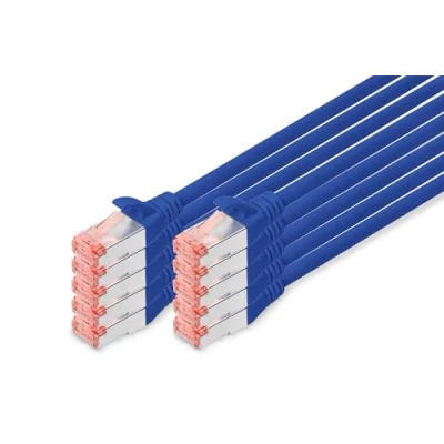 Afbeelding van DIGITUS 10 stuks Cat 6 3 m netwerkkabel RJ45 afscherming S/FTP kabel compatibel met 6A &amp; 7 (blauw)
