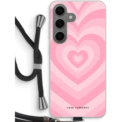 Afbeelding van Case Company® hoesje met Koord geschikt voor Samsung Galaxy S24 Hart Roos Telefoonhoesje Zwart Bescherming aan alle Kanten en Over de Schermrand