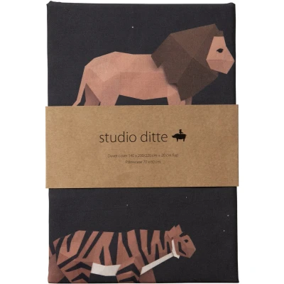 Afbeelding van Studio Ditte kinderdekbedovertrek big cats 140x200/60x70 donkergrijs