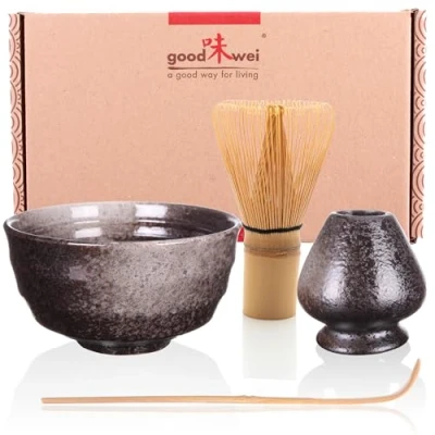Afbeelding van Goodwei Japanse matcha set met klopperhouder, 4 delig, zwart