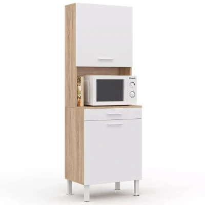 Image de Buffet de cuisine 60 CM CINA 2 portes + tiroir façon hêtre et blanc