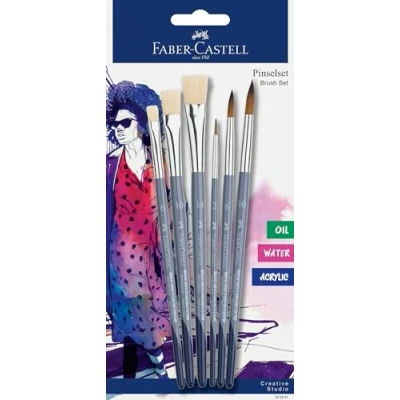 Afbeelding van Penselenset Faber Castell 6 stuks 3x plat (6,10,14) rond (2, 6,10)