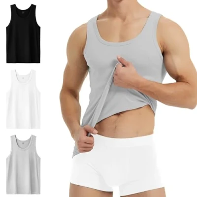 Afbeelding van YouShow tanktops voor heren, 100% katoen, fijne ribben, set van 3/5 stuks