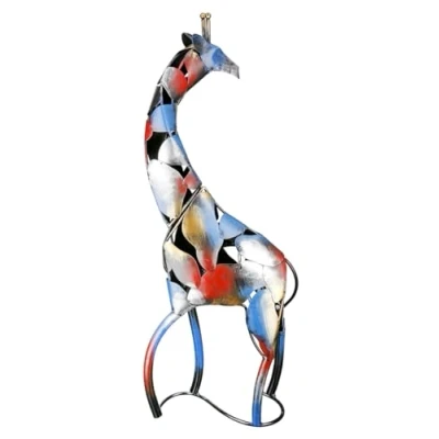 Afbeelding van GILDE Grote decoratieve figuur Giraf XL Metalen sculptuur handgemaakt en handbeschilderd Geschenkdecoratie Veelkleurig Hoogte 67 cm