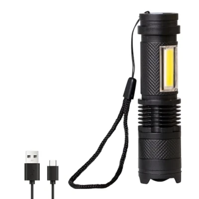 Afbeelding van LQWELL® Mini USB C oplaadbare led zaklamp, zoombare 3 verlichtingsmodi, draagbare zaklamp voor kamperen, wandelen, noodgevallen, hardlopen, fietsen