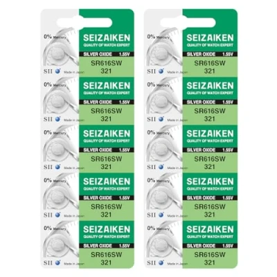 Afbeelding van Seizaiken Seiko 321 SR616SW horloge batterijen, zilveroxide, 1,55 V, 0% Hg, 10 stuks
