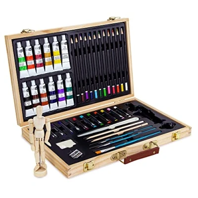 Afbeelding van Artina Tekendoos Leonardo Tekenkoffer met Ledenpop Schilderkist 45 stuks Schilderset Acryl Verf, Pastelverf, Penselen