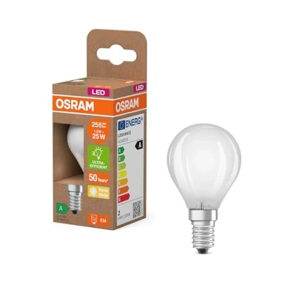 Afbeelding van OSRAM Klassieke mini bolvorm, met decoratief led filament in mat design, A, E14, 1,2 W, 255 lm, 2700 K, warm wit, warmt niet op, 100% direct licht.