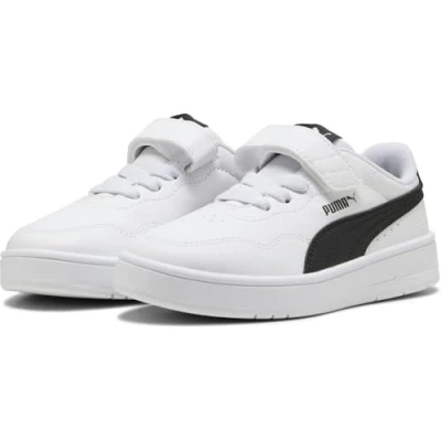 Afbeelding van Puma Court Lally Unisex Sneakers laag voor kinderen, Maat: 34, White/black Hoogwaardig imitatieleer
