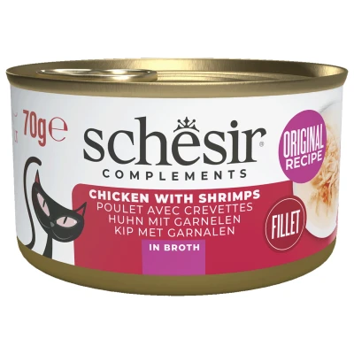 Afbeelding van Schesir Kat Bouillon 70 g Kattenvoer Garnaal Blik