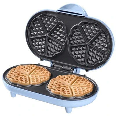 Afbeelding van Bestron dubbel Wafelijzer voor klassieke hartwafels, Wafelmaker met antiaanbaklaag &amp; indicatielampje, 1000 watt, kleur: blauw