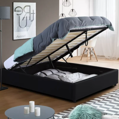 Afbeelding van Lit coffre double MIAMI avec sommier 140 x 190 cm PVC noir