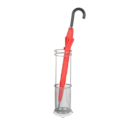 Afbeelding van Relaxdays metalen paraplubak smalle paraplustandaard ronde parapluhouder modern zilver