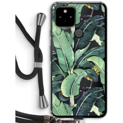 Afbeelding van Case Company® hoesje met Koord geschikt voor Google Pixel 5 Bananenbladeren Telefoonhoesje Zwart Bescherming aan alle Kanten en Over de Schermrand