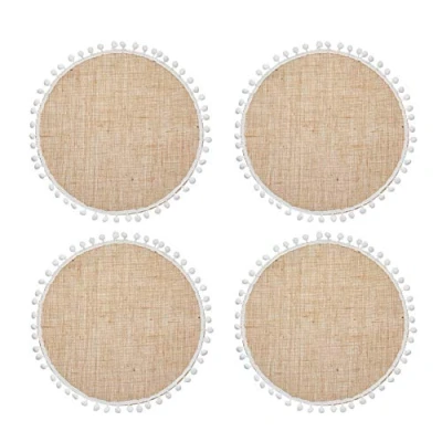 Afbeelding van KitchenCraft Natural Elements Juten Placemats Set van 4 Geweven Ronde Tafelmatjes met Pompomdecoratie 38 Centimeter