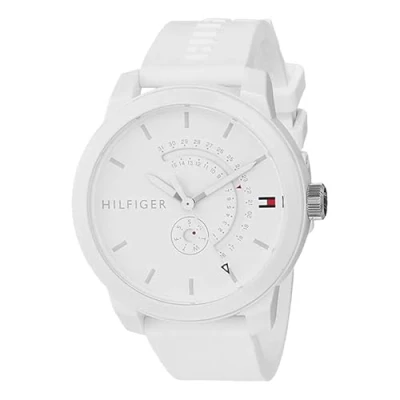 Afbeelding van Tommy Hilfiger Analoog kwartshorloge voor heren met witte siliconen band 1791481, riem