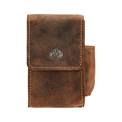 Afbeelding van Greenburry Sigarettendoosje vintage Bruin lederen etui met aanstekertong, één maat,