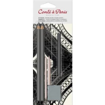 Afbeelding van Conté à Paris Set van 2 grafietpotloden 2H/6B + stompe tortilla houtskool broodgum