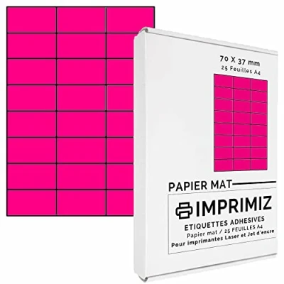 Afbeelding van 600 zelfklevende etiketten, 70 x 37 mm, 24 etiketten/vellen, 25 vellen A4 papier, zelfklevend, voor laser en inkjetprinters, stuks