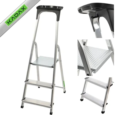 Afbeelding van KADAX Aluminium ladder Maximale belasting: 125 kg Opvouwbare trapladder voor ouderen, veiligheidsladder, met plank (3 niveaus)