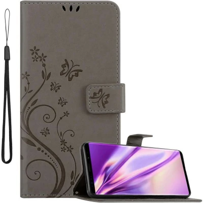 Afbeelding van Cadorabo Hoesje geschikt voor Samsung Galaxy NOTE 9 in BLOEMEN GRIJS Beschermhoes bloemmotief met magnetische sluiting, standfunctie en kaartsleuven Book Case Cover Etui