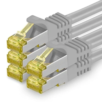 Afbeelding van 1aTTack.de Cat.7 netwerkkabel Cat7 ethernetkabel netwerk internet DSL modem router hub patchkabel LAN kabel ruwe 10 Gb/s (SFTP PIMF LSZH) set met Rj 45 stekker Cat.6a 2m grijs, 5 stuk