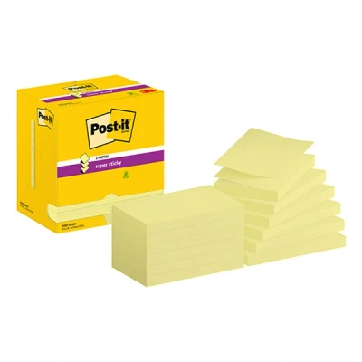 Image de 3M Post it Super Sticky Z notes 76 x 127 mm (12 pièces) jaune