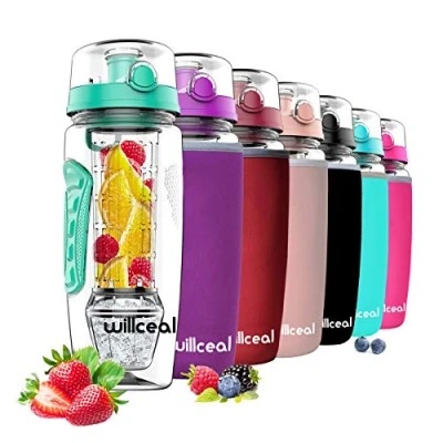 Afbeelding van willceal 950 ml Duurzame Fruit Infuser Waterfles met Verwijderbare Gel Bal, Groot BPA Vrij Tritan, Flip Top Deksel, Lekvrij Sport, Camping