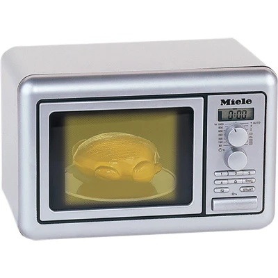 Afbeelding van Klein Toys Miele speelgoed magnetron 25x16x17,5 cm incl. draaiplateau, draaiknoppen, timer met geluidseffecten, display en speelgoedkippetje grijs