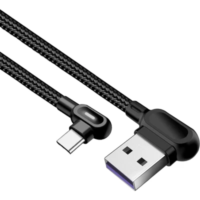 Afbeelding van USB C kabel naar A Nylon mantel Haaks 5 GB/s Zwart 5A 1 meter Allteq