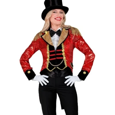 Afbeelding van Widmann Circus Kostuum Dompteur Pailletten Jas Vrouw Rood Small Carnavalskleding Verkleedkleding
