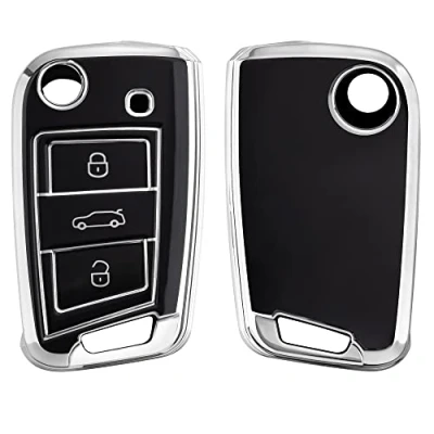 Afbeelding van kwmobile autosleutel hoesje geschikt voor VW Golf 7 MK7 3 knops behuizing in zwart / zilver