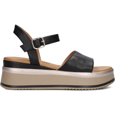 Afbeelding van Inuovo Sandalen met plateauzool, Dames, Maat: 41, Zwart Leer