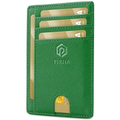 Afbeelding van Slanke en kleine creditcardhouder, portemonnee voor mannen vrouwen, met geldvak geschenkdoos, RFID creditcardhouder mannen, Bos Groen, Modern