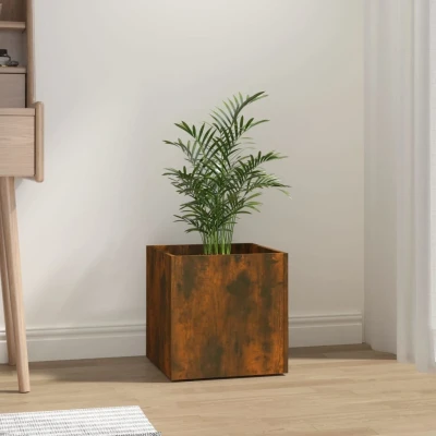 Afbeelding van Plantenbak 40x40x40 cm bewerkt hout gerookt eikenkleurig