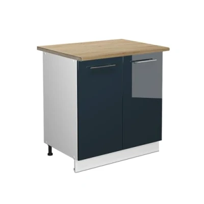 Afbeelding van Vicco Wastafelkast Fame Line, Donkerblauw hoogglans/Wit, 80 cm met legplank, WB Eik
