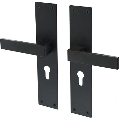 Afbeelding van Deurkruk Lavuzo Trapini Zwart Deurklink op schild PC55 Per set