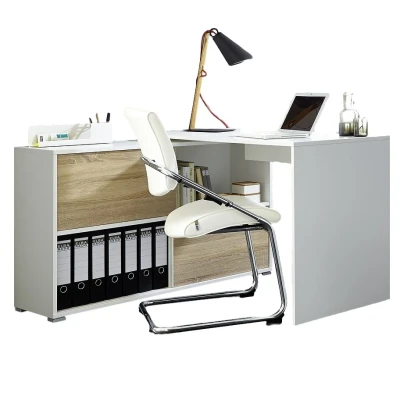 Afbeelding van Hoekbureau Slide 120 cm breed in wit met eiken