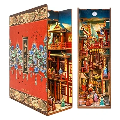 Afbeelding van Tonecheer DIY Book Nook Kit 3D houten puzzel miniatuur poppenhuis creatieve bibliotheek decoratie automatische detectie LED licht (Tang Dynastie Banket)