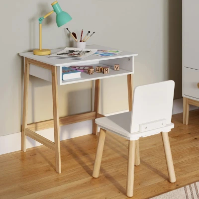 Image de Ensemble bureau + 1 chaise enfant ANATOLE avec niche blanc et bois IDMarket