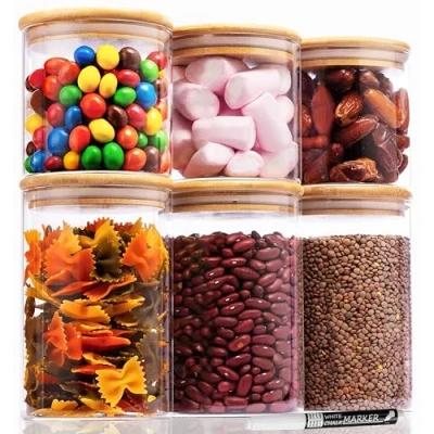 Afbeelding van voorraadpotten met deksel, 6 delige set, van glas, luchtdicht, opslag keuken, voorraadpot glazen pot